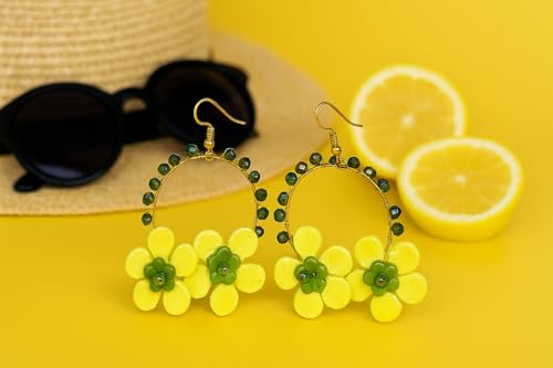 Tahera Handcrafted Green Flower Hoop Earrings for Women & Girls, Beaded Floral Statement Earrings | Lightweight Boho Ethnic Dangler Jewelry for Festive & Casual Wear