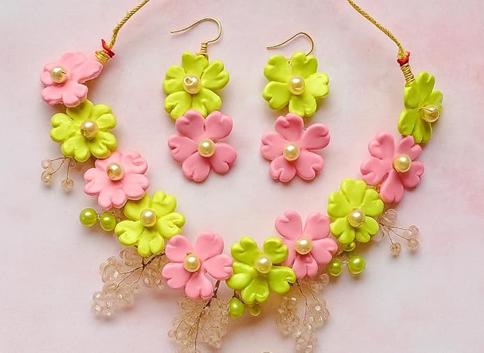TAHERA Blush Pink and Pistachio Green Jewelry Set.