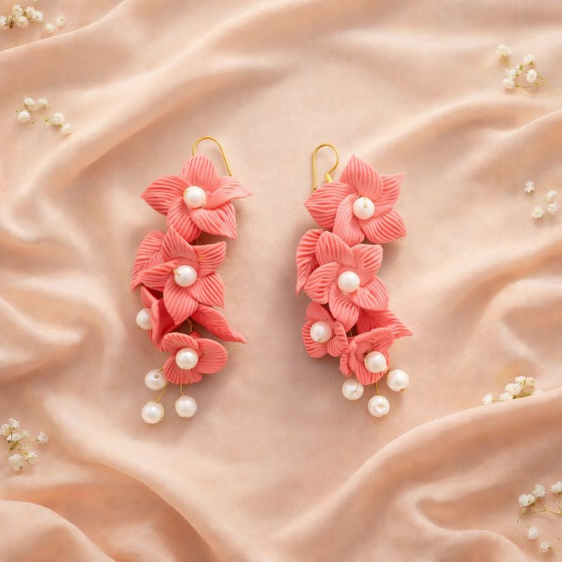 Soft Petal Pearl Danglers – Handmade