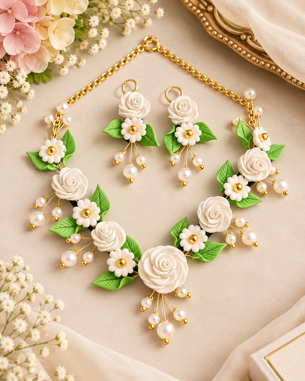 White Rose Garden Handmade Jewelry Set