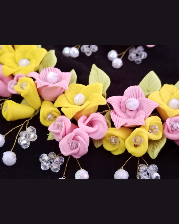 Pink & Yellow Bloom Handmade Clay Jewelry Set