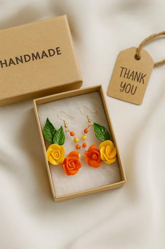 Handmade Haldi & Mehndi Earrings – Yellow & Orange Clay Flower Hoop | Ethnic Floral Jwellery for Women & Girls | Festive & Wedding Accessories