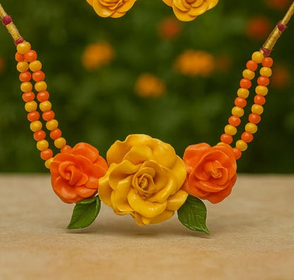 TAHERA Floral Haldi Mehndi Jewellery Set, Yellow Necklace & Earrings, Handmade Wedding Bridal Accessories for Women