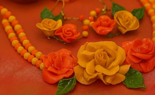 TAHERA Floral Haldi Mehndi Jewellery Set, Yellow Necklace & Earrings, Handmade Wedding Bridal Accessories for Women