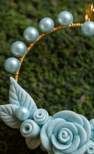 Handmade Turquoise Floral Hoop Earrings – Clay Roses & Beads | Lightweight Boho Statement Jewelry for Women & Girls | Ethnic & Festive Accessories
