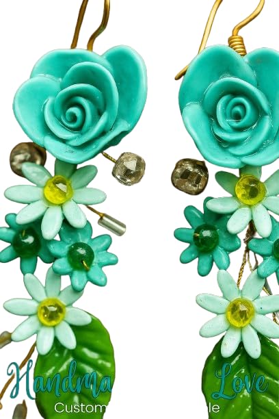 Tahera Handcrafted Floral Earrings for Women – Turquoise Flower Dangle Jewelry Rakshabandhan Gift Lightweight Handmade Earring.