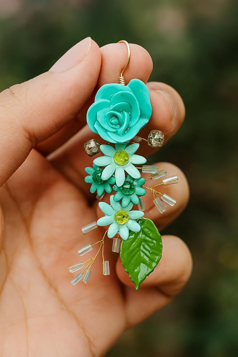 Tahera Handcrafted Floral Earrings for Women – Turquoise Flower Dangle Jewelry Rakshabandhan Gift Lightweight Handmade Earring.