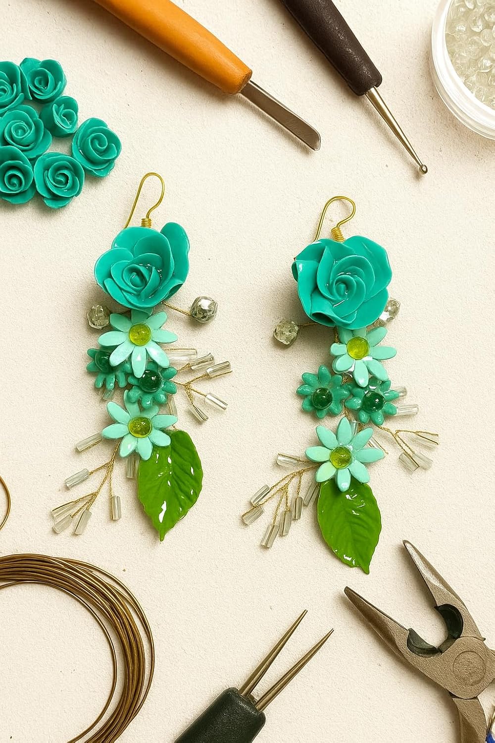 Tahera Handcrafted Floral Earrings for Women – Turquoise Flower Dangle Jewelry Rakshabandhan Gift Lightweight Handmade Earring.