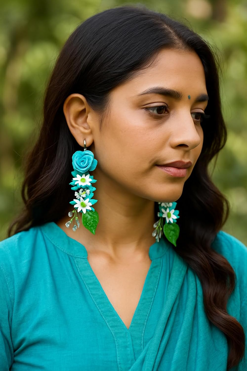 Tahera Handcrafted Floral Earrings for Women – Turquoise Flower Dangle Jewelry Rakshabandhan Gift Lightweight Handmade Earring.