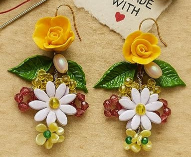 Tahera Handmade Yellow Rose Earrings.