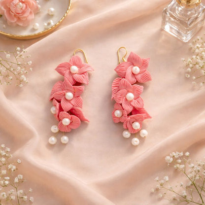 Soft Petal Pearl Danglers – Handmade
