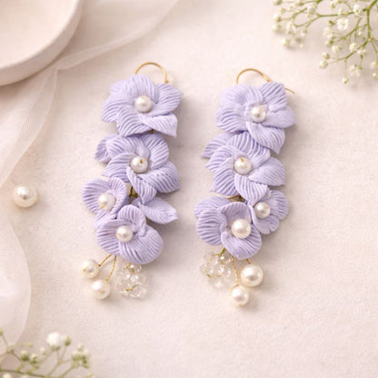 Lavender Bloom Pearl Handmade Clay Earrings