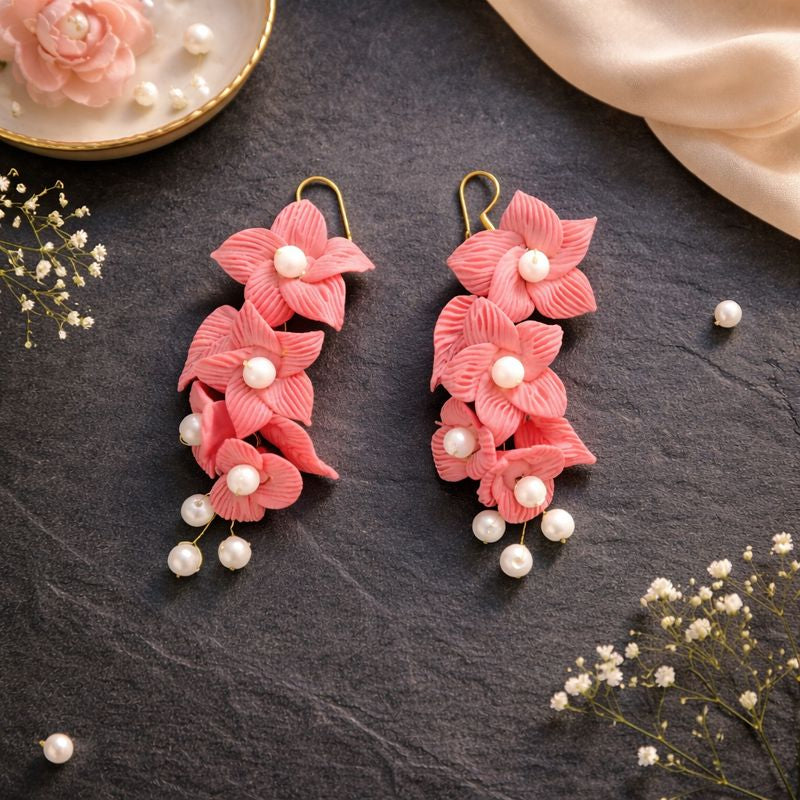 Soft Petal Pearl Danglers – Handmade