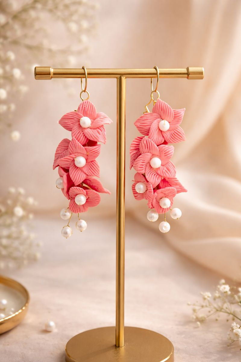 Soft Petal Pearl Danglers – Handmade
