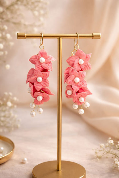 Soft Petal Pearl Danglers – Handmade