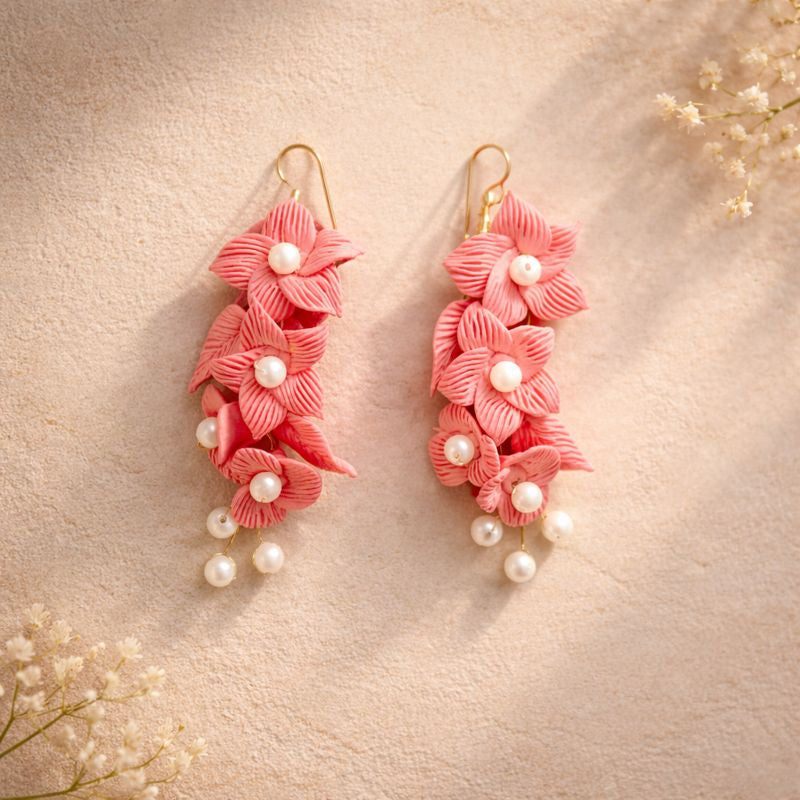 Soft Petal Pearl Danglers – Handmade