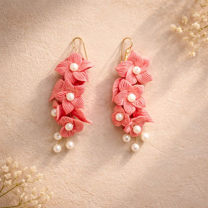 Soft Petal Pearl Danglers – Handmade