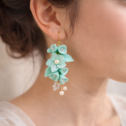 Seafoam Floral Pearl Danglers – Handmade