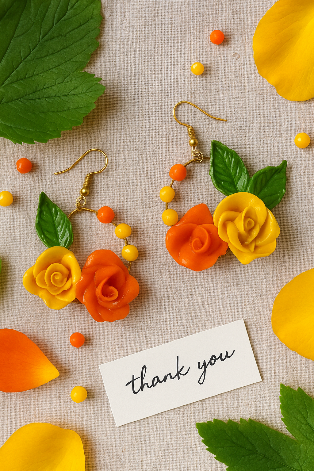 Handmade Haldi & Mehndi Earrings – Yellow & Orange Clay Flower Hoop | Ethnic Floral Jwellery for Women & Girls | Festive & Wedding Accessories