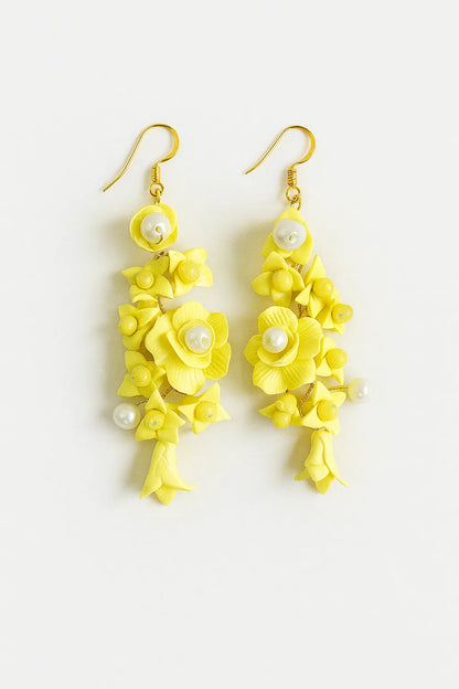 Sunny Bloom Clay & Pearl Earrings – Handcrafted Floral Radiance