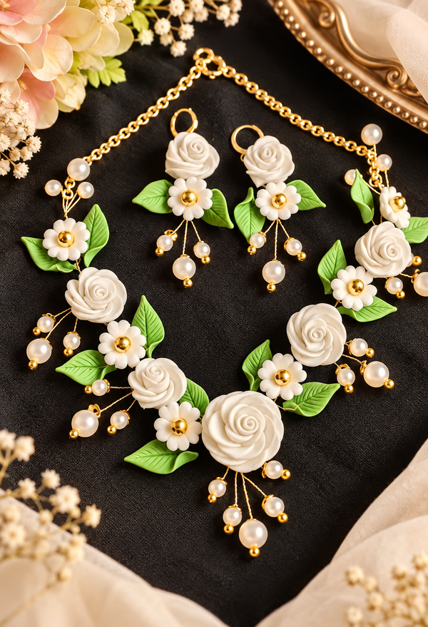 White Rose Garden Handmade Jewelry Set