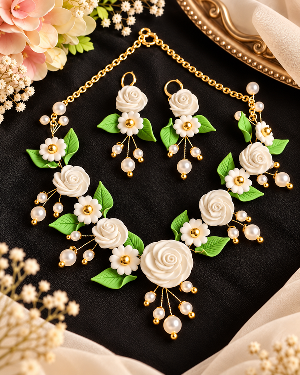 White Rose Garden Handmade Jewelry Set