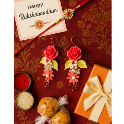 Tahera Handmade Floral Dangle Earrings for Women – Polymer Clay Rose & Bead Drop Earrings – Boho Statement Jewelry with Pink Flowers, Crystals & Leaves – Lightweight & Unique Gift for Her Jewellery Tahera Handmade Floral Dangle Earrings for Women – Polymer Clay Rose & Bead Drop Earrings – Boho Statement Jewelry with Pink Flowers, Crystals & Leaves – Lightweight & Unique Gift for Her Jewellery