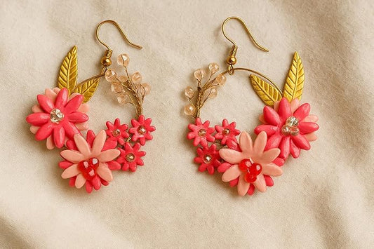 Tahera Handmade Pink and Red Floral Hoop Earrings, Wedding Clay Flower Design with Gold Leaves, Fashion Jewellery product_type Tahera Handmade Pink and Red Floral Hoop Earrings, Wedding Clay Flower Design with Gold Leaves, Fashion Jewellery product_type Tahera Handmade Pink and Red Floral Hoop Earrings, Wedding Clay Flower Design with Gold Leaves, Fashion Jewellery unxxgj-up.myshopify.com Tahera Handmade Pink and Red Floral Hoop Earrings, Wedding Clay Flower Design with Gold Leaves, Fashion Jewellery