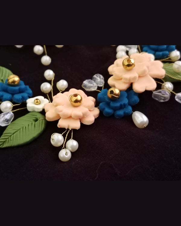 Blue & Blush Floral Handmade Clay Jewelry Set