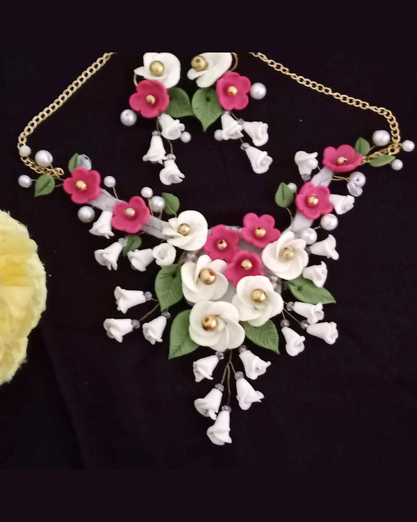 Maroon & Ivory Floral Handmade Clay Jewelry Set