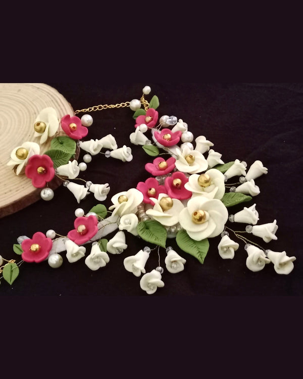 Maroon & Ivory Floral Handmade Clay Jewelry Set