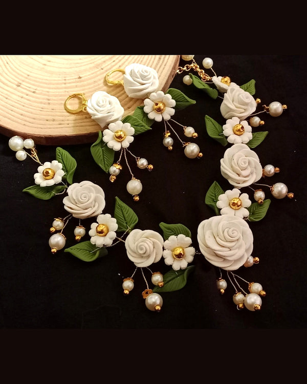 White Rose Garden Handmade Jewelry Set